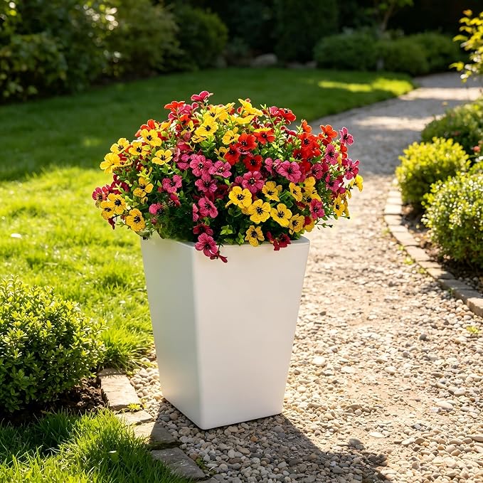 36 Bundles Artificial Flowers for Outdoors, UV Resistant Fake Plants Decor | Faux Silk Daisy Mums for Outside Planters, Porch, Patio, Window Box, Garden and Farmhouse