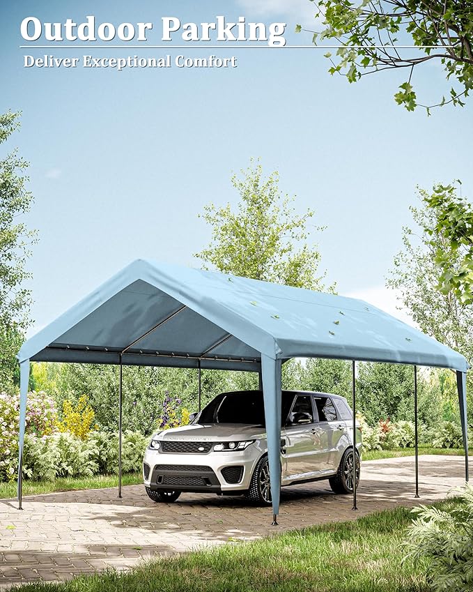 Carport Canopy Replacement Cover 12x20 Heavy Duty Outdoor Portable Car Canopy Oxford Waterproof UV & Tear Resistant Garage Canopy with Ball Bungees (Frame is Not Included)