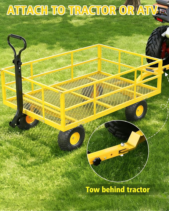GarveeLife Heavy Duty Steel Garden Cart 1200 LBS Capacity 3 in 1 Pullable Garden Wagon with 13 in Wheels for Gardening Soil, Tools, and Plant Transport