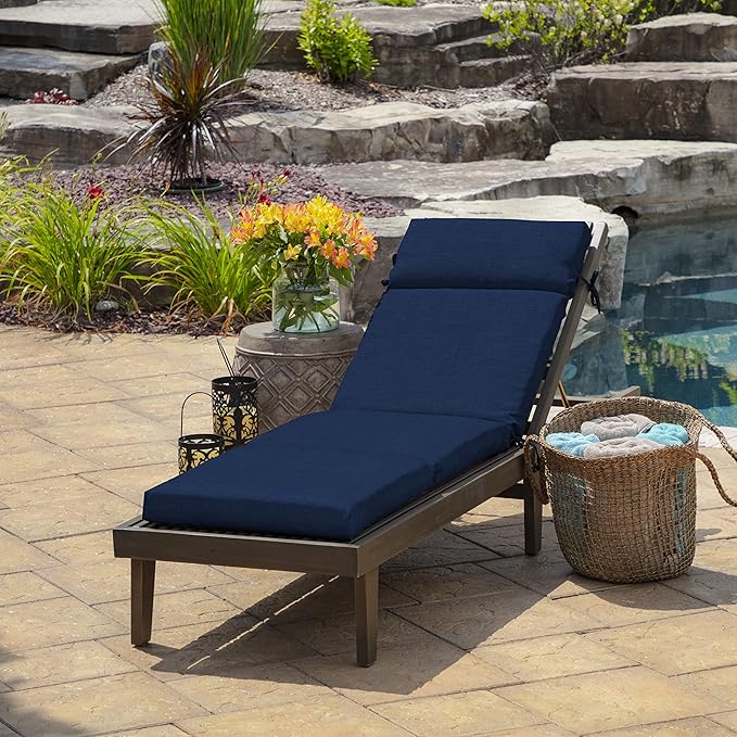 Arden Outdoor Chaise Cushion, 21 in x 72 in, Weather-Proof, Rain-Proof, Fade Resistant Patio Cushion for Chaise Lounger Sapphire Blue Leala