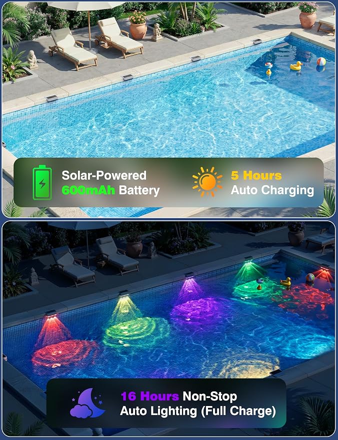 APONUO 12 Pack Solar Pool Lights, Pool Solar Lights for Above Ground Pools, RGB Color Changing, IP65 Waterproof Solar Pool Lights for Inground Pool, Pond, Fountain, Yard