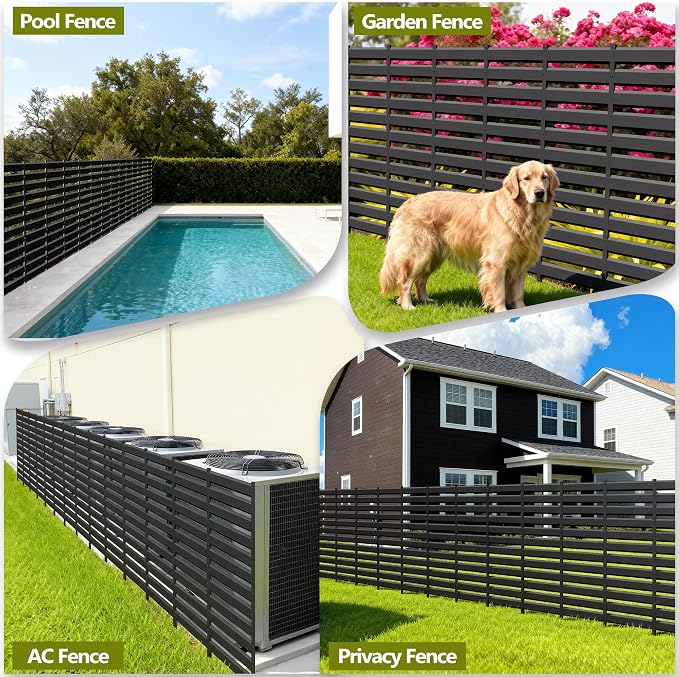 48in H x 45in W Air Conditioner Fence Screen Trash Can Privacy Fence Panels for Outside Unit, Pool Eequipment Enclosure, No Dig Backyard Fencing (Black)