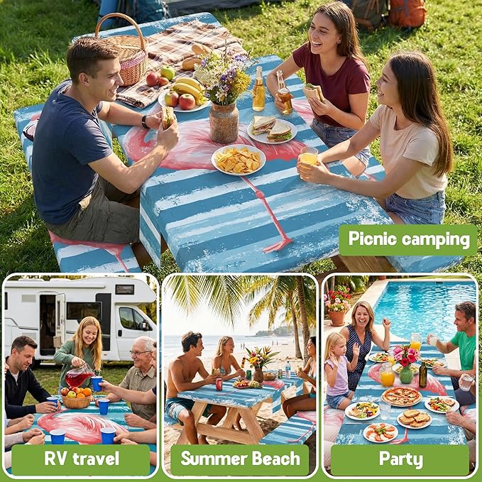 Picnic Table Cover with Bench Covers Elastic Table Cloth Cool Fun Unique Ideas Birthday Party Christmas Xmas Mother Valentine's Day Camping Gifts for Camper RV Owner Camping Lovers Women Mom Adult