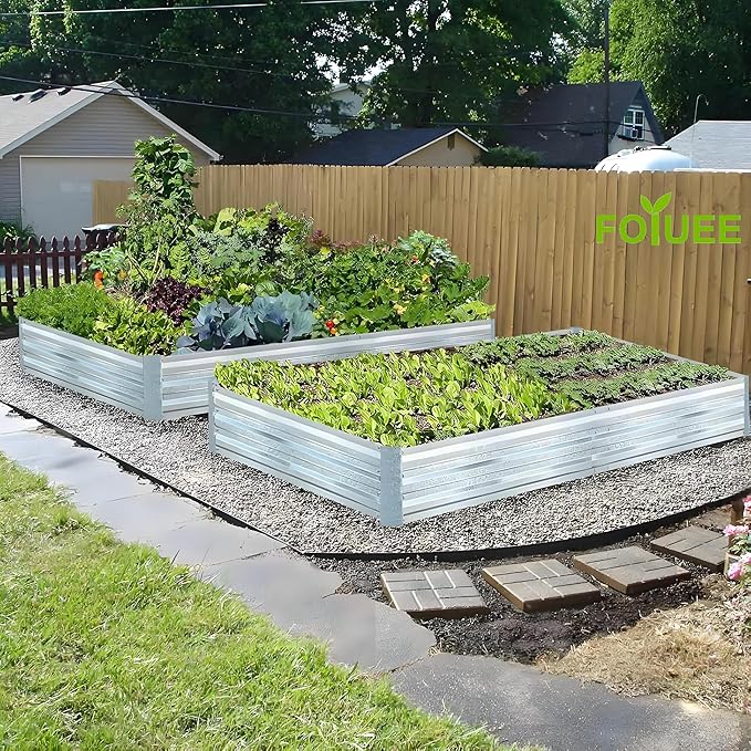 Galvanized Raised Garden Beds 2-Pack (8x4x1ft Each) – Overlapping 4-Inch Panels + 4 Support Bars, Heavy-Duty Metal Planter Box for Vegetables, Herbs, Flowers, No-Deformation Steel Garden Kit