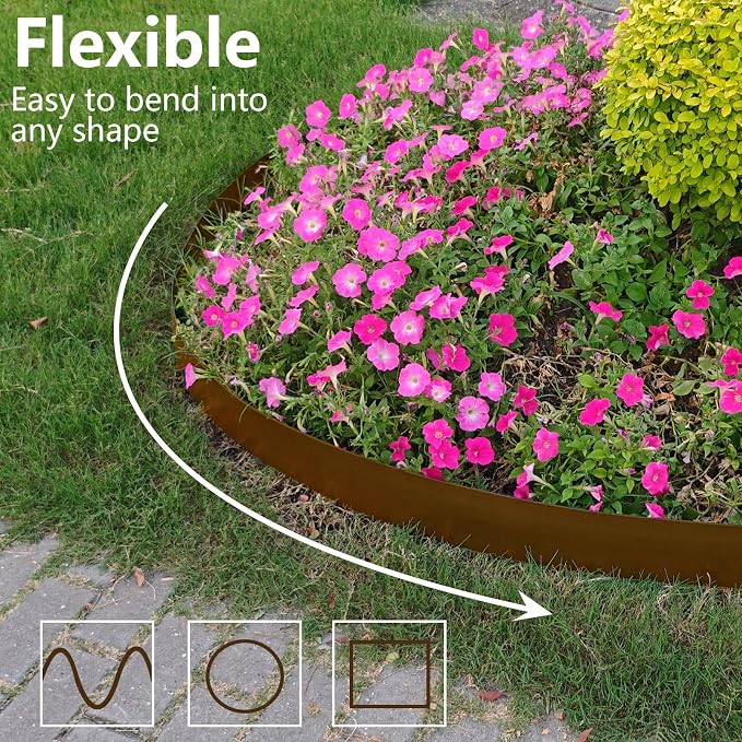 Landscape Edging 4 Inch Tall 150FT with 160Pcs Metal Spikes, Plastic Garden Edging Border Landscape Edging Border Lawn Edging for Landscaping, Flower Bed, Yard(Brown)