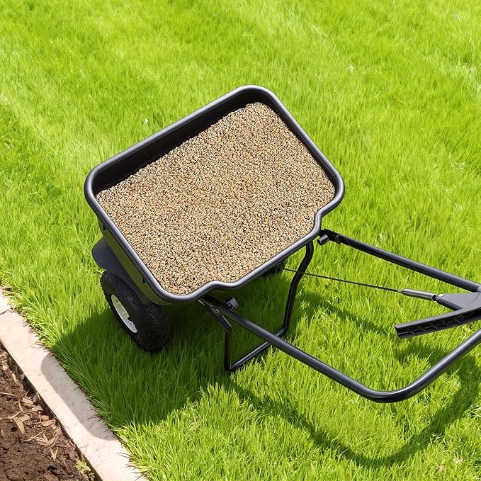 VEVOR Push Lawn Spreader, 12ft Spreading Width, Broadcast Spreader with 80lbs Load Capacity & 10 in All-Terrain Tires, Walk-Behind Garden & Lawn Broadcast Spreaders for Seed Fertilizer, Salt Ice Melt