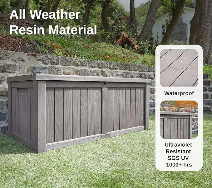 EAST OAK 120 Gallon Deck Box & 60 Gallon Deck Box, Outdoor Storage Box with Padlock for Patio Furniture, Patio Cushions, Gardening Tools, Pool Supplies, Waterproof and UV Resistant Resin, Grey