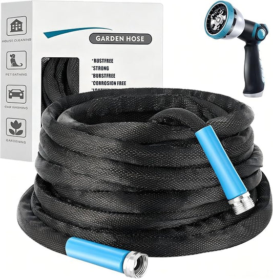 100FT Black Garden Hose, Lightweight No Kink Water Hose with 10 Function Spray Nozzle, 3/4 Inch Rust-Proof Aluminum Leak-Proof Connector for Yard Garden RV Outdoor Watering