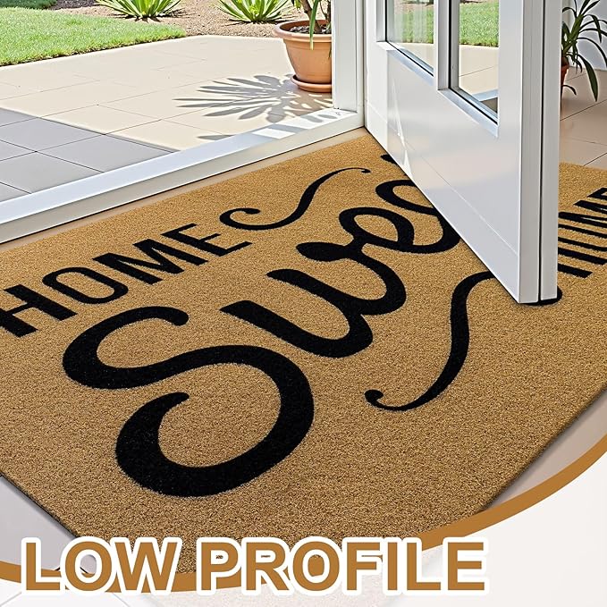 OLANLY Front Door Mat, Low Profile Doormat, Stain and Fade Resistant, Easy to Clean, for Indoor and Outdoor Entrances, Patio Porch or Entryway, Brown (30x17 Inch, Home Sweet Home)