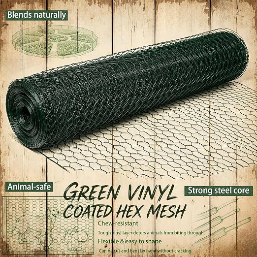 Black 19GA Chicken Wire 13.7inx157in, Chicken Wire Fencing, Chicken Fence, PVC Coated Chicken Wire, PVC Coated Wire Mesh for Animal/Rabbit/Floral/Chicken Coop/DIY Projects.