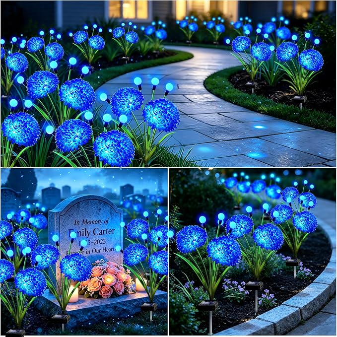 VOOKRY Solar Flowers Outdoor Waterproof, 8 Pack Blue Garden Lights with Swaying Firefly Lights, Flower Light Garden Decor for Yard Patio Pathway Lawn Grave, Gardening Gifts for Women Mother's Day