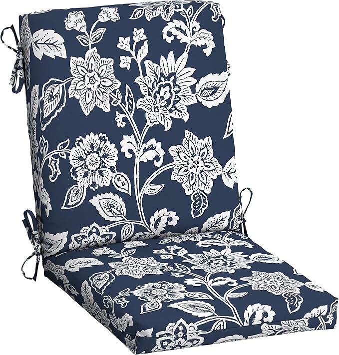 Arden Outdoor Patio Dining Chair Cushion, 20x44, Rain-Proof Seat Pad, Fade-Resistant Outdoor Cushion Sapphire Blue Ashland Jacobean