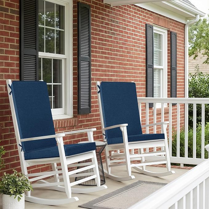 Outdoor Chair Cushions 20x20, Water-Resistant & Fade-Resistant, Patio Furniture Lawn Dining Chair Seat Replacement with High Back, Ties Zipper, Removable Cover, Set of 6, Navy Blue