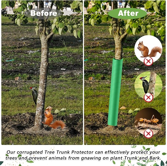 Nuenen 12 Pcs Corrugated Tree Guards, Long 15.75 Inch Diameter 1.96 Inch Pp Tree Trunk Protectors, Tree Bark Protector Tube Wraps for Saplings Plants Seedlings Deer Rabbit Cats Rodents Mowers (Green)