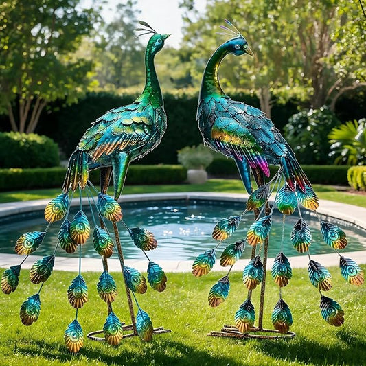 Kircust Metal Peacock Staues for Outdoor Garden | Yard Art Sculptures, Weather-Resistant, Hand-Painted, 30.7"H, For Backyard, Patio, Porch