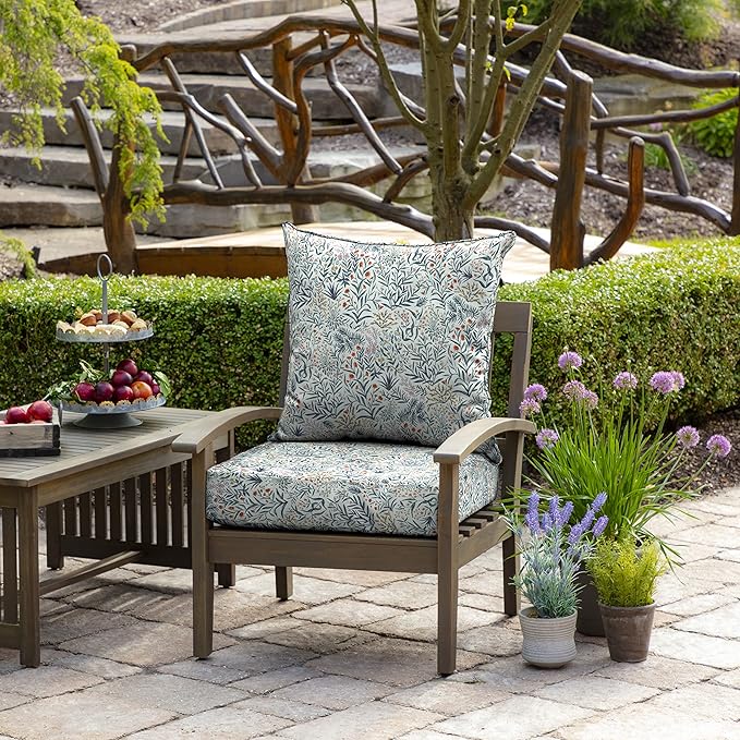 Arden Outdoor Foam Deep Seat Cushion Set (2-Pack), 24x24, Premium High-Density Foam, Never Flattens, Weather-Proof for Patio Chair Sofa Couch, Pistachio Botanical