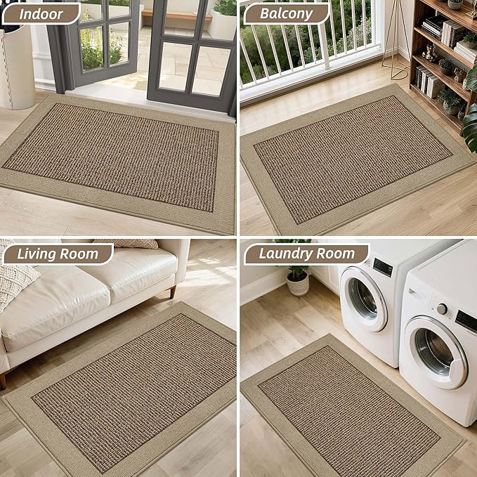 BEQHAUSE Indoor Door Mat 24" x 36", Dirt Trapper Door Mats Non-Slip Entryway Rugs Washable, Resist Dirt Absorbent Welcome Mat, Low Profile Floor Mats for Front Back Door and Entryway, Taupe