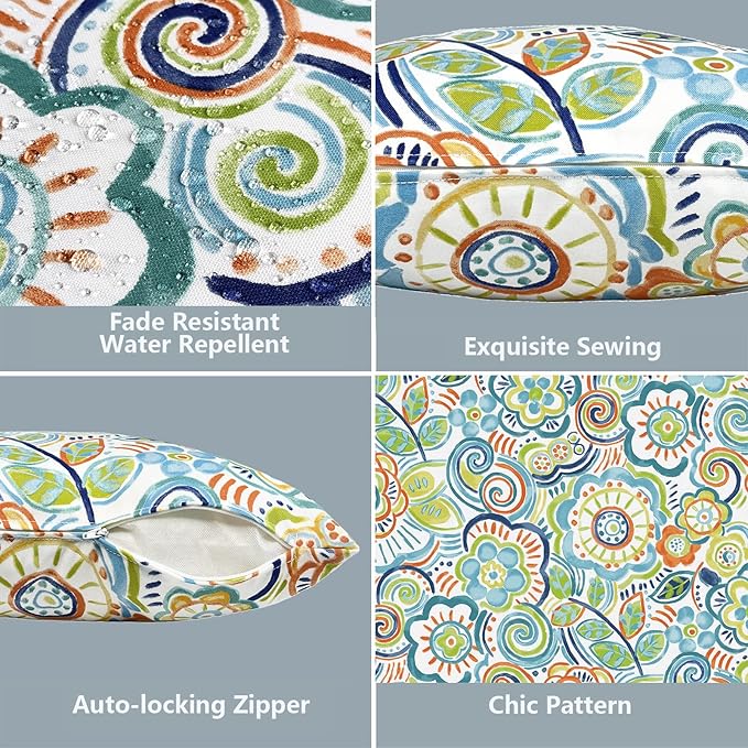 LVTXIII 2 Pack Outdoor Pillow Covers ONLY 18x18 Inch, Water-Repellent Square Decorative Cushion Covers for Patio Furniture, Garden, Sofa, Flower Blue