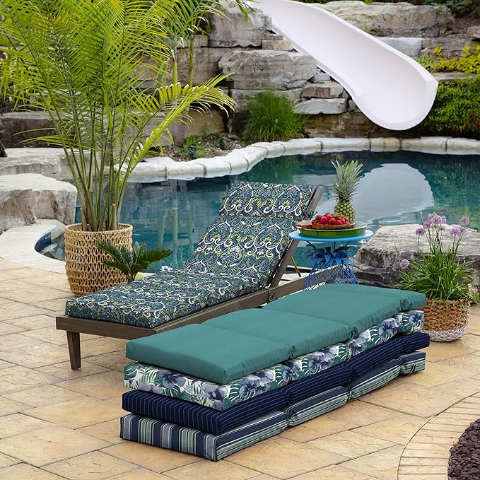 Arden Outdoor Chaise Cushion, 22 x 77, Rain-Proof, Fade Resistant Sapphire Aurora Blue Damask