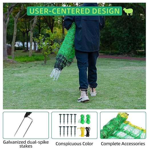 Electric Fence Netting, 42.5" H x 164' L, Portable Livestock Nets Mesh for Hog, Dogs, Deer, Goats, Larger Animals Electric Fencing for Backyards, Homesteaders, Farms, Ranches, Gardens