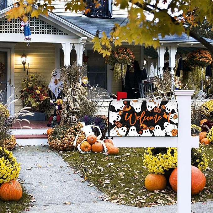 Halloween Boo Mailbox Covers Magnetic Ghost Mailbox Cover Halloween Spooky Post Letter Box Cover for Garden Yard Decor 21x18 Inch