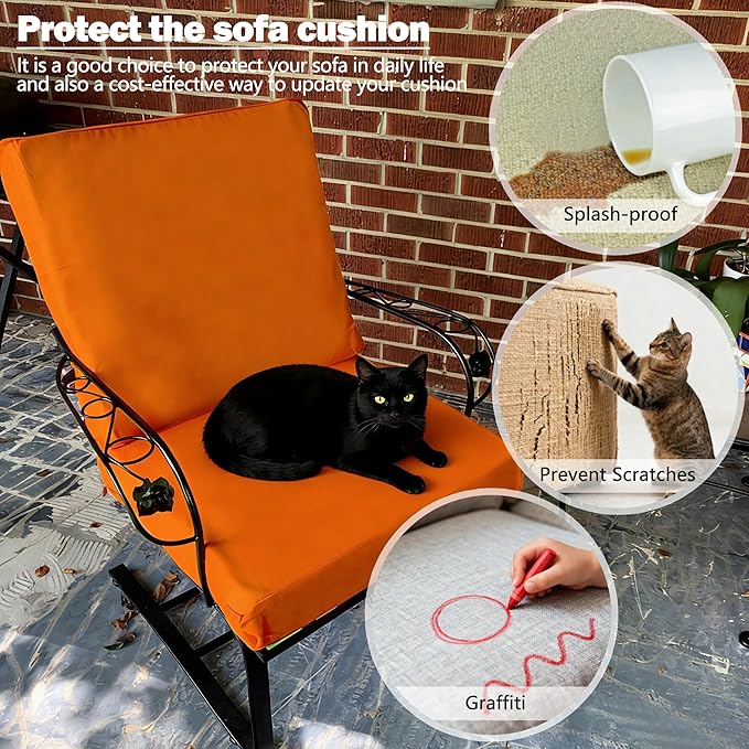 Sqodok Patio Cushion Covers, Waterproof Outdoor Cushion Covers Replacement, Patio Cushion Seat Slicovers for Sectional Sofa, Chair, Outdoor Wicker Patio Sofa (Pumpkin, 18"x18"x2"-1 Pack-Cover ONLY)