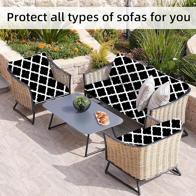 BIETYONE 8Pcs Stretch Patio Cushion Covers,Outdoor Couch Covers Replacement,Outdoor Couch & Sofa Slipcovers,for Patio Furniture Cushion Covers,Washable Reusable urniture Protector(Lingge Grey,8PCS)