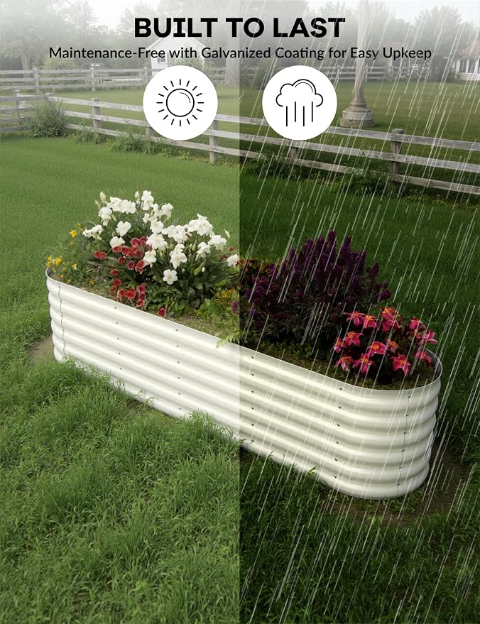 GarveeLife 8x2x1.5 ft 2-Pack Raised Garden Bed - Galvanized Steel Outdoor Planter Box for Vegetables, Flowers & Herbs - Durable Rust-Resistant Garden Box, Easy Assembly Raised Beds for Gardening,Beige
