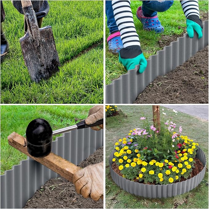 LAVEVE Corrugated Metal Garden Edging 6" x 20Ft, Landscape Edging Border for Lawn, Flower Bed, Garden Fence, Paver Edging (Light Gray)