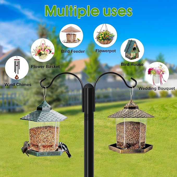 XDW-GIFTS Shepherds Hooks for Outdoor, 2-Pack 92 Inch Heavy Duty Bird Feeder Pole, Garden Pole for Hanging Plants, Lantern, Hummingbird Feeder, Hanging Plant Stand with 5 Base Prongs