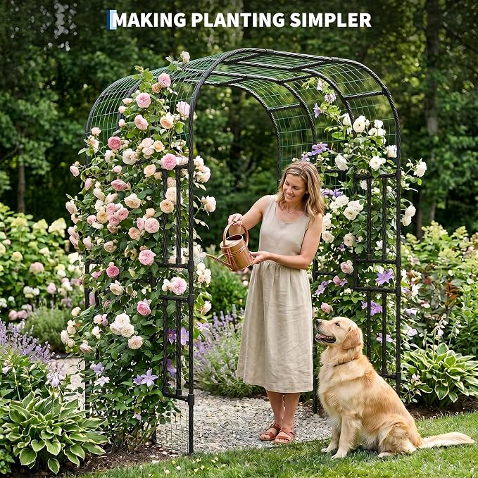 Metal Garden Arch Trellis, 7.3 Ft Black for Raised Beds, Plant Support for Cucumbers & Climbing Vegetables
