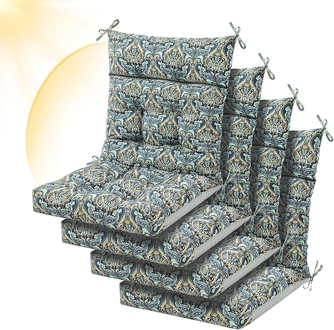 Sintuff 4 Pcs 44 x 21 x 4 Patio Chair Cushions Outdoor Chair Cushion Seat/Back Tufted Pillow with Ties Water Resistant Replacement Indoor Patio Furniture Outdoor Furniture (Paisley,Cyanine)