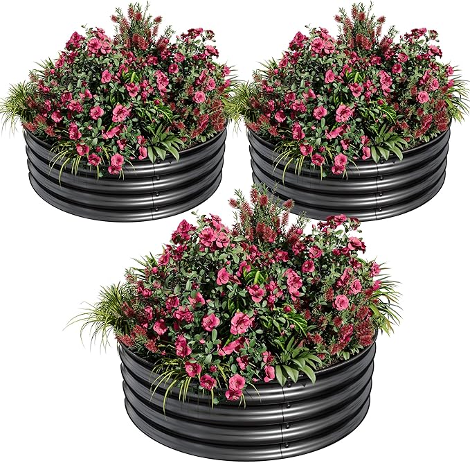 Round Raised Garden Bed, 3 Pcs 2x2x1ft Round Galvanized Steel Raised Garden Bed Kit, Rust-Resistant, Easy Assembly, Safe Edging for Vegetables, Fruits, Flowers, Black
