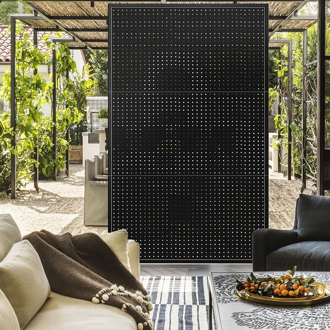 PROLEE Metal Privacy Screen Outdoor 6 x 3.7 Ft, Decorative Fence for Patio Screen Freestanding, Outdoor Privacy Panels with Stable Heavy Base for Deck, Porch and Balcony (Black)