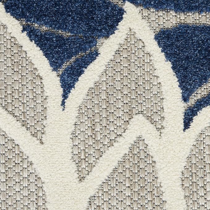 Nourison Home Aloha Ivory Navy 7'10" x Round Area Rug - Easy Clean, Non Shedding, Bed Room, Living Room, Dining Room, Kitchen (8' x Round)