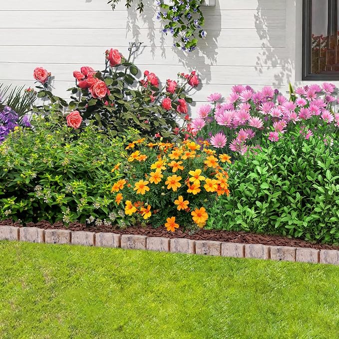 Landscape Edging Garden Edging Border Faux Stone Edging,17FT x 2.75 in Tall Decorative Stone-Look Garden Border for Flower Bed Edging,Yard Edging,Lawn Trees and Gardens,with Anchoring Spikes,Brown