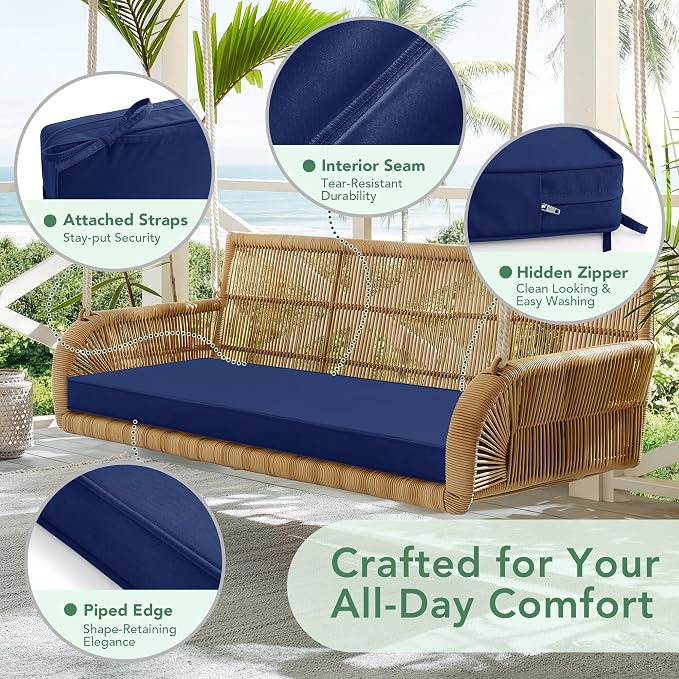 Summsun Outdoor Bench Cushion: Waterproof and Fade Resistant Patio Furniture Cushions - Non-Slip Bench Pad Cushion with Removable Cover for Garden Swing Porch Sofa Settee, 59 x 18 Inch, Navy Blue