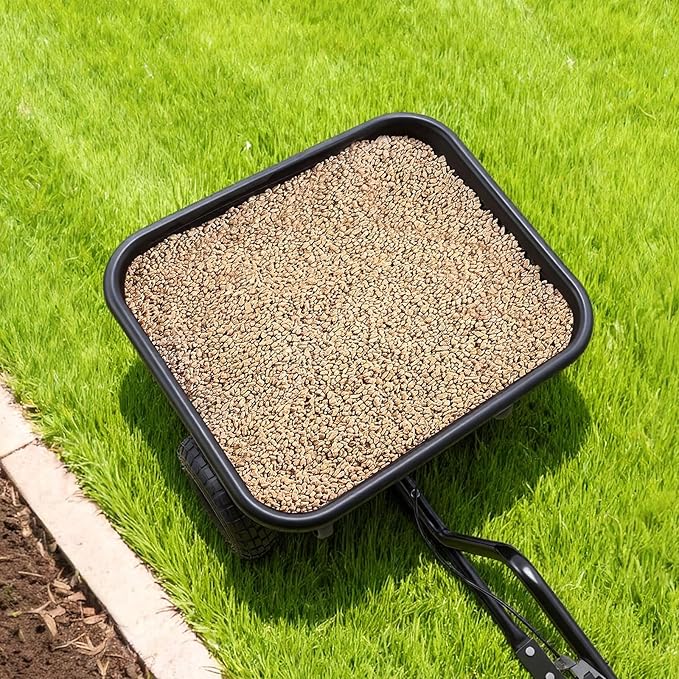 VEVOR Tow-Behind Spreader, 9.8 ft Spreading Width, Broadcast Spreader with 10" All-Terrain Tires, 85 lbs Capacity Hopper, Adjustable Flow Control, Lawn Spreaders for Seed Fertilizer Ice Melt