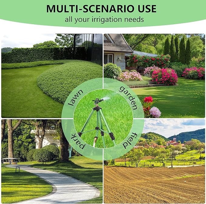 Green Zinc Alloy Water Bird Sprinkler, Heavy Duty Tripod Base Garden Sprinkler, 360 Degree Large Area Irrigation, Durable Flip Lock Legs & Adjustable Nozzle, 2 Pack