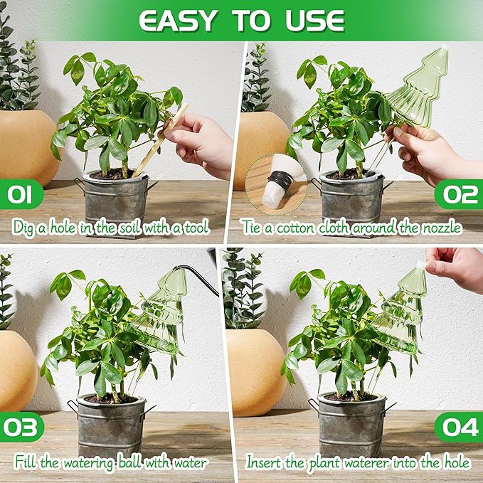 12 oz Large Plant Watering Globes, Glass Self Watering Globes, Unique Christmas Tree Self Watering Planter Insert, Vacation Plant Watering Devices, Automatic Watering Bulbs (Large-4 Pack)