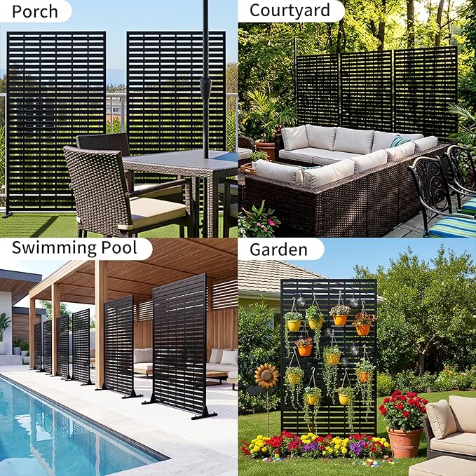 Metal Privacy Screen, 72" Outdoor Privacy Screen, Privacy Fence Panels with Stand, Provide Deck Privacy Protection, Privacy Fence for Garden, Pool, Patio, Balcony, Backyard Landscape