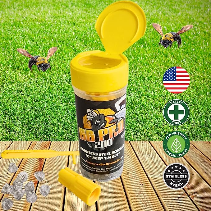 Carpenter Bee Traps for Outside – BB PRO® (200 Count) Trap & Repellent Kit for Wood, No Spray, Multi-Action Hole Filler Plugs, Prevent Carpenter Bees, Wasp & Termite Damage – USA Deterrent Traps