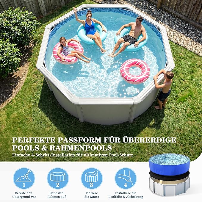 UIRWAY 15FT Round Pool Liner Pad, [2026 New Pool Pad 300G/M² Thicker] Heavy Duty Seamless Under Pool Mat Padding for Above Ground Pools, Black Pool Floor Pad to Prevent Punctures, Geotextile Material