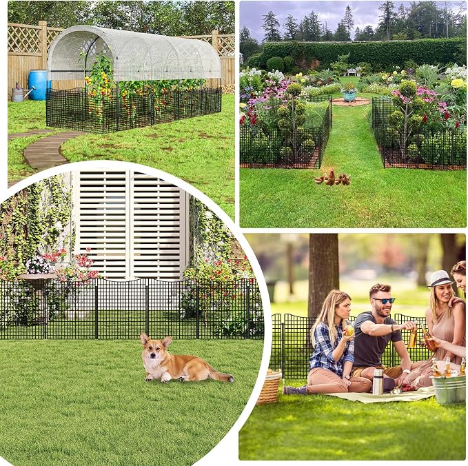 ULIOK 10 Panels No Dig Decorative Garden, Dog Fence Outdoor for Yard, 36in(H) x 25.2 ft(W) Tall Animal Barrier Fence Panels, Rustproof Ground Stakes Temporary Wire Screen for Yard, Patio