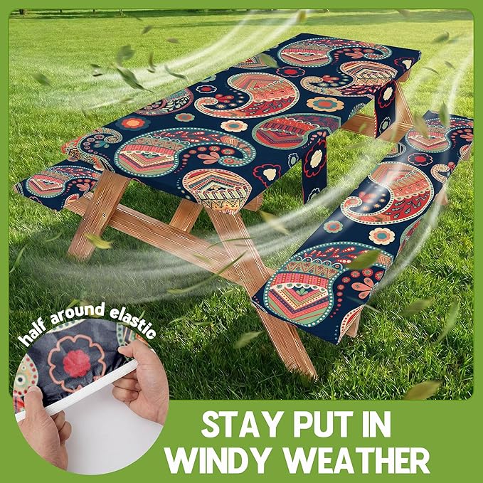 Picnic Table Cover with Bench Covers Table Cloth Tablecover Camping Essentials Camp Must Haves Camper Gear Outdoor Accessories River Water Motorhome Trailer Tent Rv Car Travel Activities Accessary Set