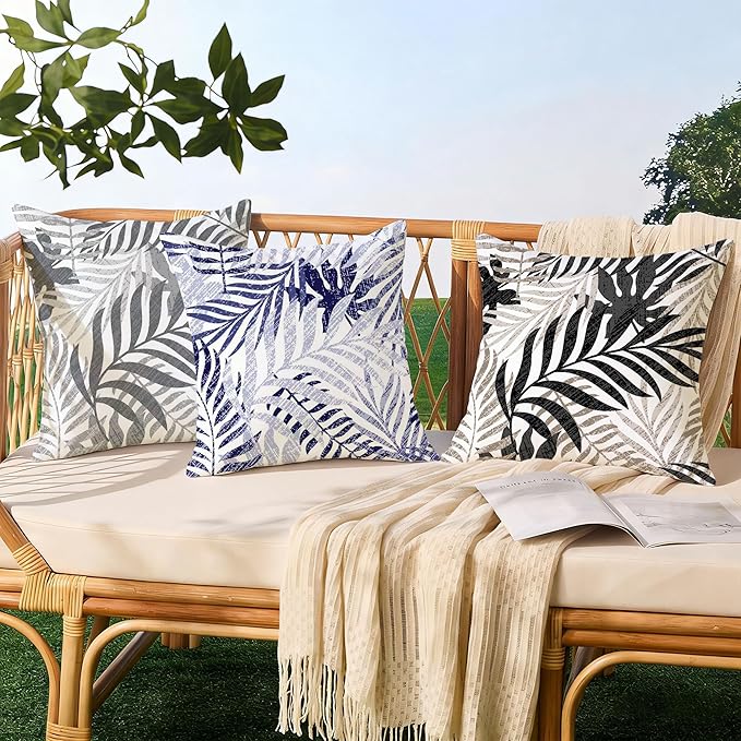 Allorry Outdoor Pillow Covers 18x18 Set of 2 Hawaii Tropics Palm Leaves Black Brown Floral Pattern Decoration Pillow Covers for Spring Summer Outdoor Waterproof Garden Patio Sofa Bed Decor JB010-G18
