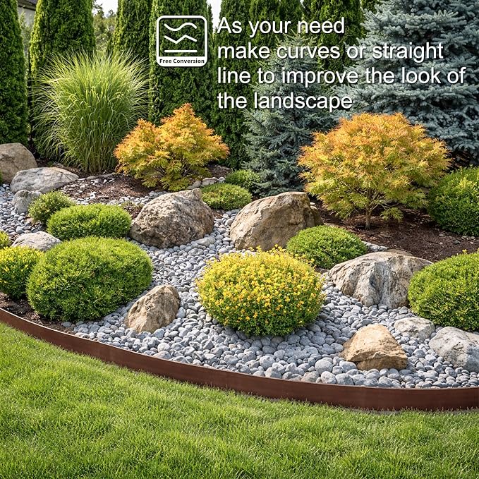 Landscape Edging 4 Inch Tall 60FT with 75Pcs Metal Spikes, Plastic Garden Edging Border Landscape Edging Border Lawn Edging for Landscaping, Flower Bed, Yard(Brown)