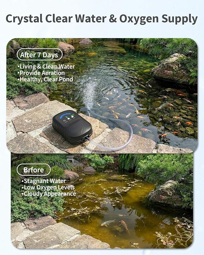 POPOSOAP Solar Pond Aerator with Digital Display, Solar Air Pump 7/24H Oxygen Supply with Battery, 9 Adjustable Mode Oxygen Pump for Fish Pond, Koi Pond, Aquarium & Fishing Tank-P9325