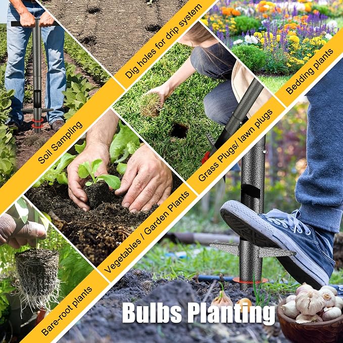 Bulb Planter & Sod Plugger - 34" Long Handle Grass Plugger Tool for Lawn Repair, Heavy Duty Garden Hole Digger with Easy Plug Release for Zoysia Plugs, Bare Spots, Tulip Planting,Turf Transplanting