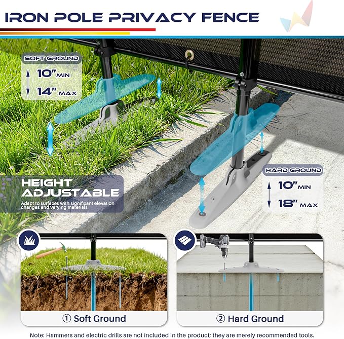 Windscreen4less Outdoor Privacy Fence Screen, 6'x33' Freestanding Privacy Fencing Set with Iron Poles and Ground Spikes, UV Resistant Mesh Cover Garden Pet Fencing for Backyard Patio Pool, Brown
